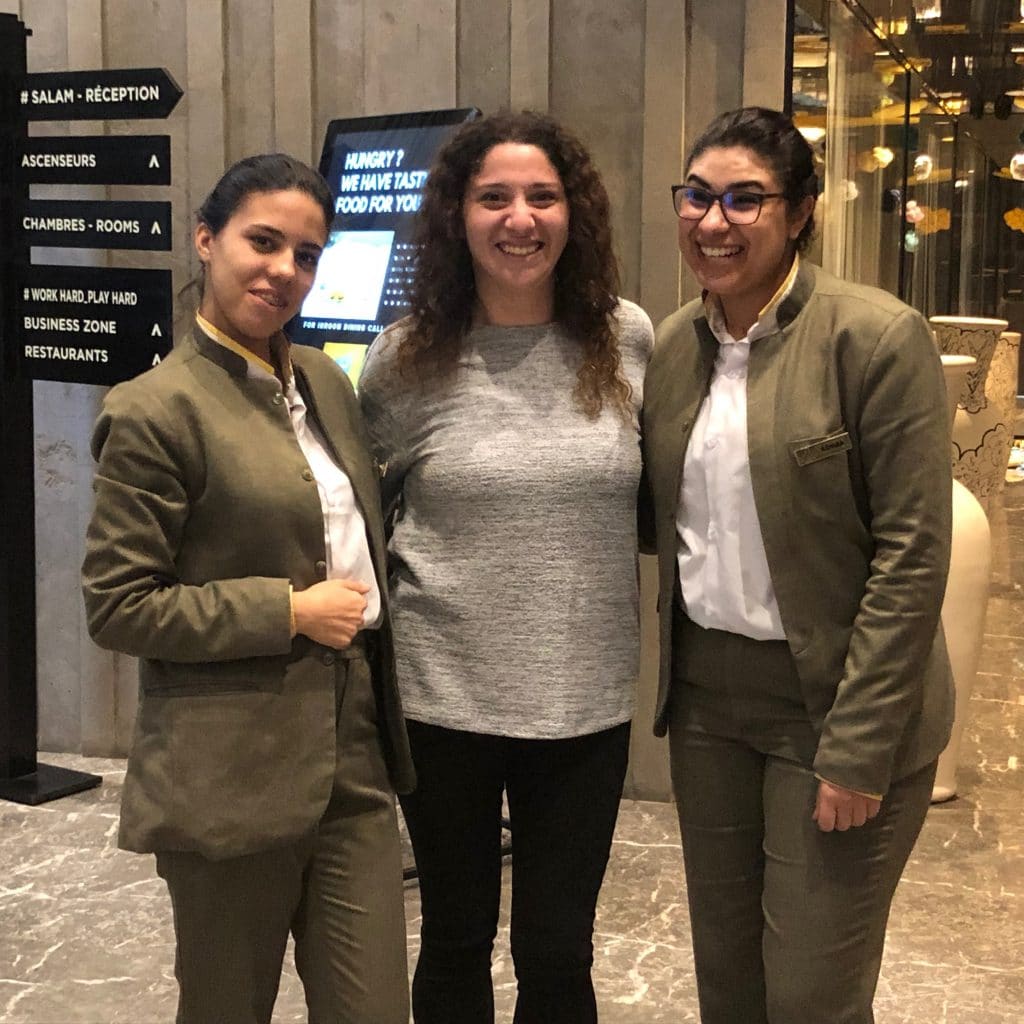 Imane, Asmaa, and Me in the Lobby of Odyssee Center Hotel